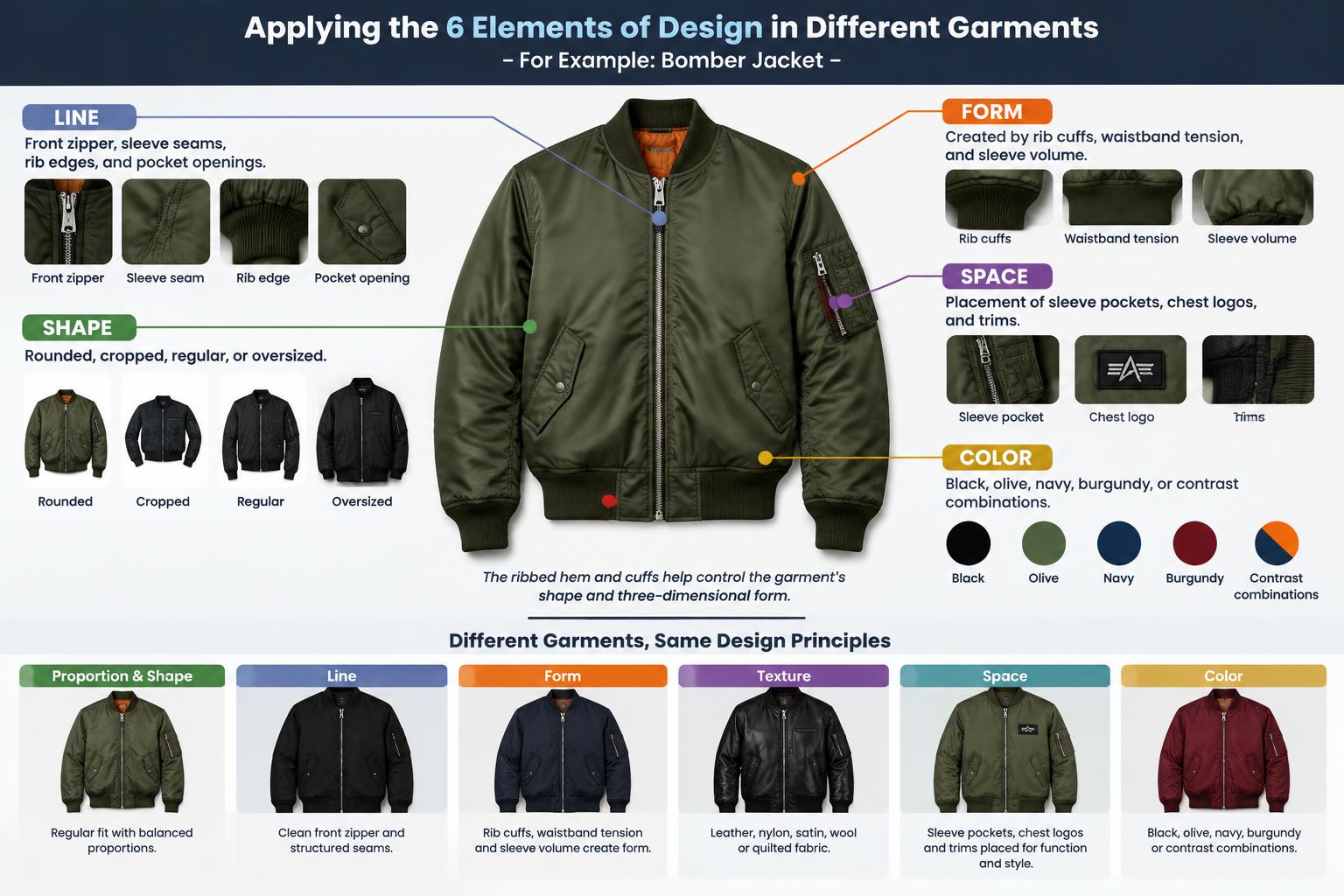 How to Applying 6 Elements of Design in Different Garments For Example Bomber Jacket