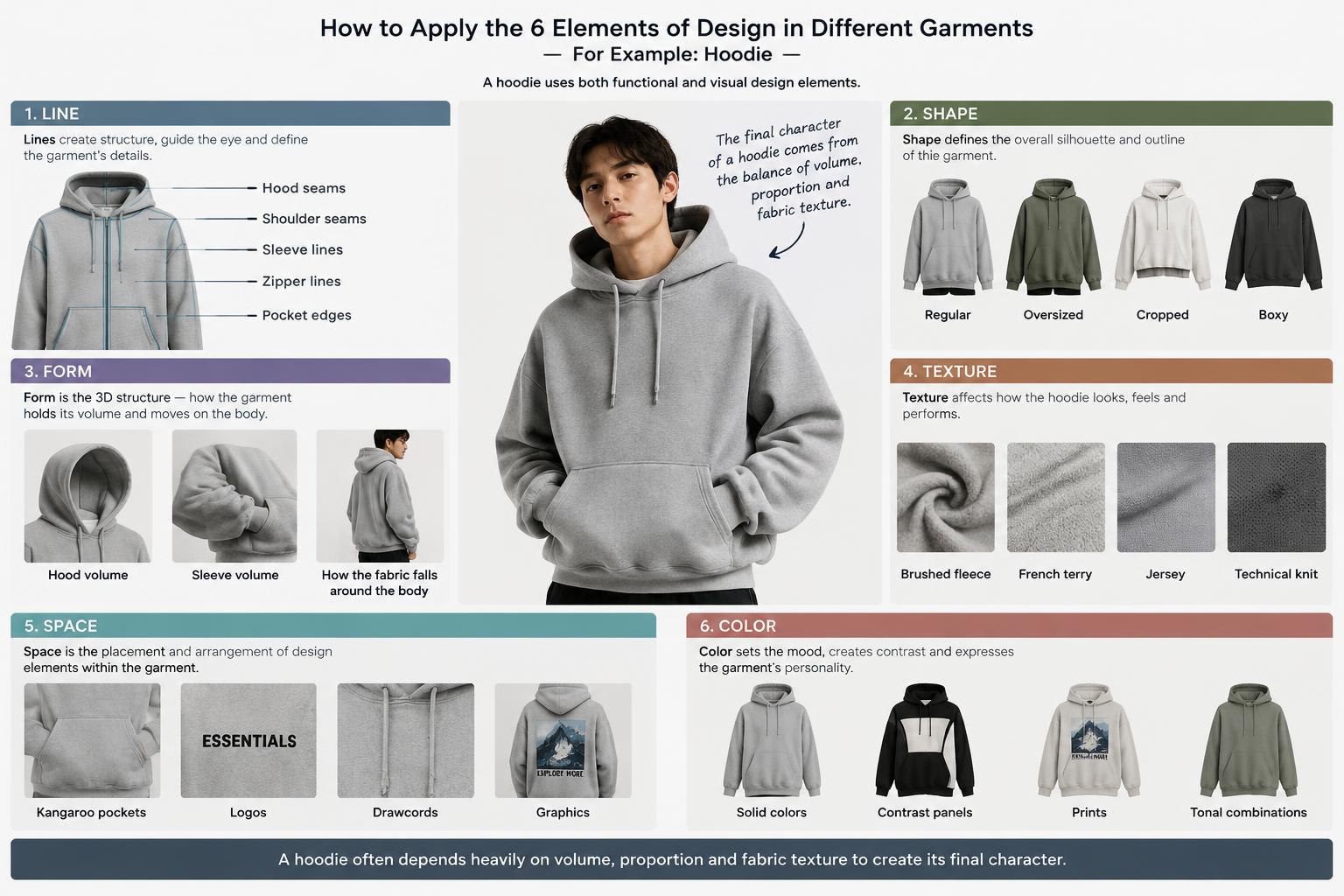 How to Applying 6 Elements of Design in Different Garments For Example Hoodie