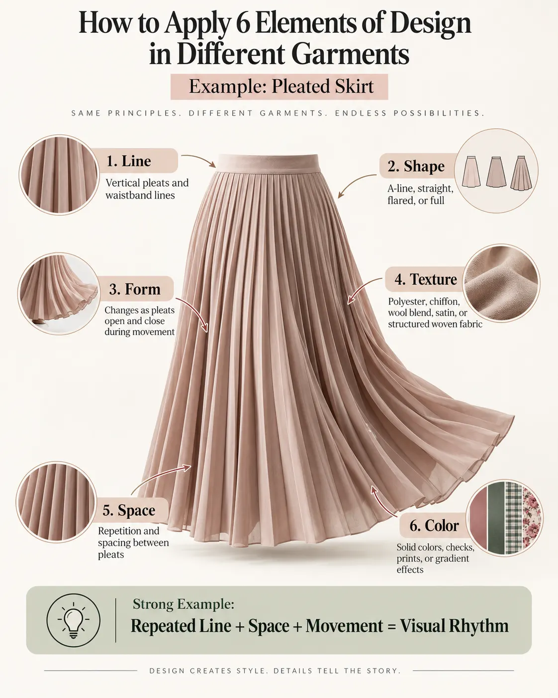 How to Applying 6 Elements of Design in Different Garments For Example Pleated Skirt