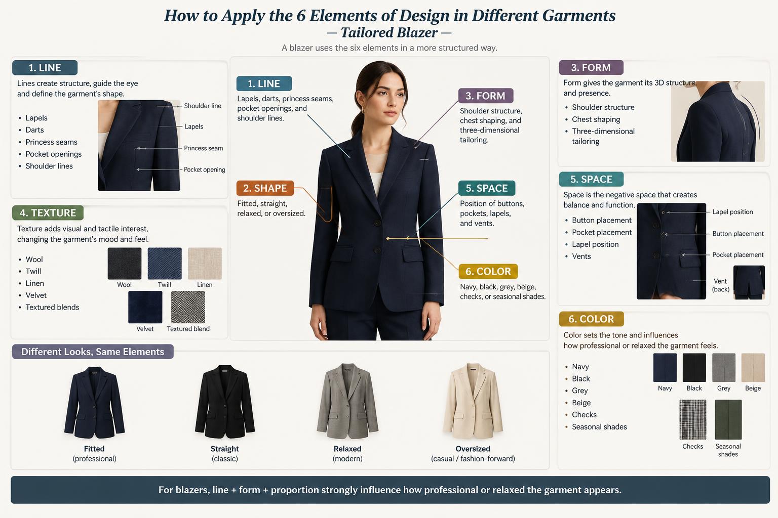 How to Applying 6 Elements of Design in Different Garments For Example Tailored Blazer