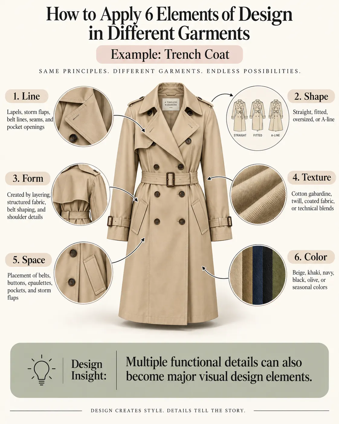 How to Applying 6 Elements of Design in Different Garments For Example Trench Coat