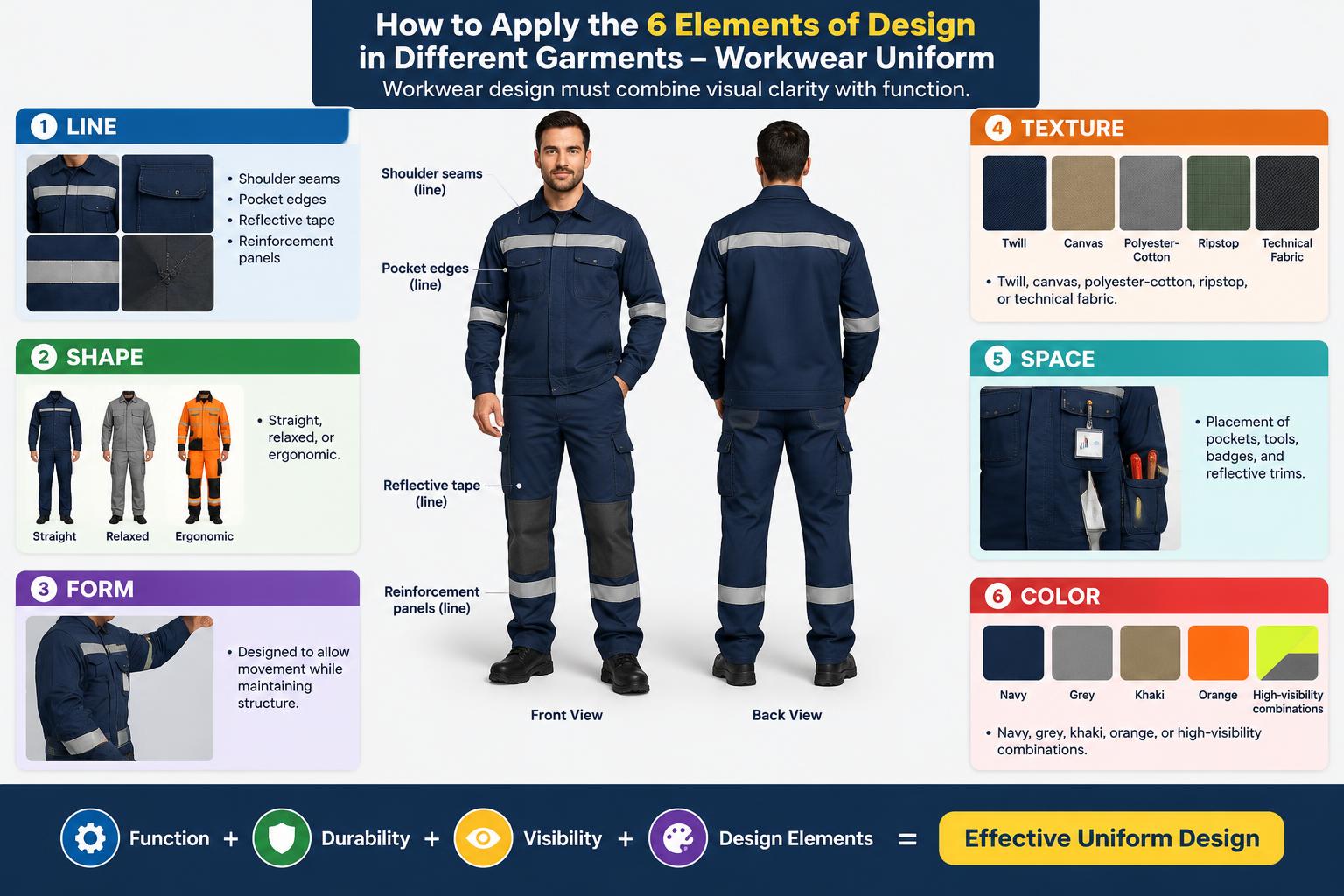 How to Applying 6 Elements of Design in Different Garments For Example Workwear Uniform