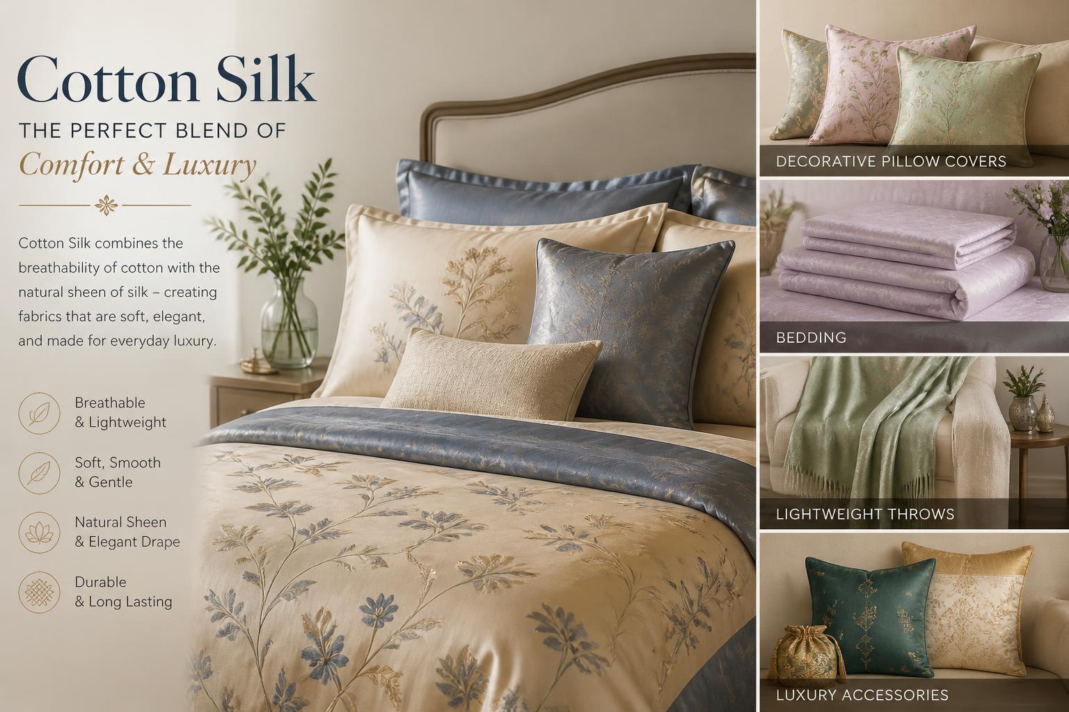 Cotton Silk for Home Textiles Decorative pillow covers Bedding Lightweight throws Luxury accessories