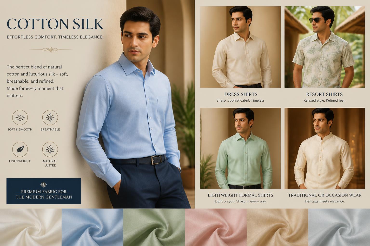 Cotton Silk for Mens Clothing Dress shirts Resort shirts Lightweight formal shirts Premium casual shirts Traditional or occasion clothing