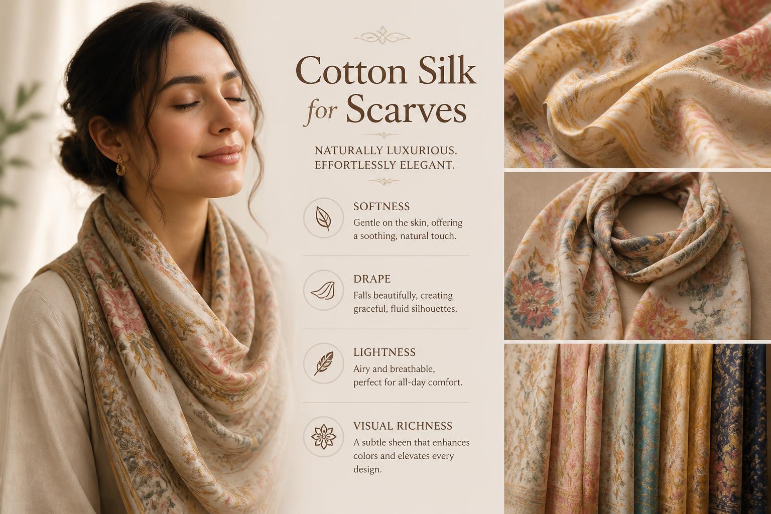 Cotton Silk for Scarves Softness Drape Lightness Visual richness