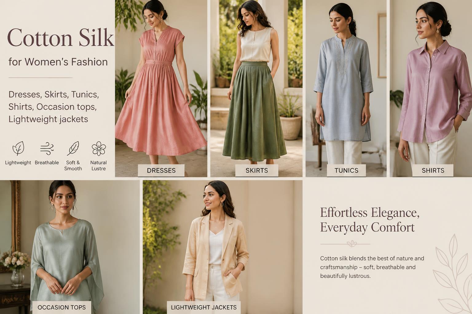 Cotton Silk for Womens Fashion Dresses Skirts Tunics Shirts Occasion tops Lightweight jackets