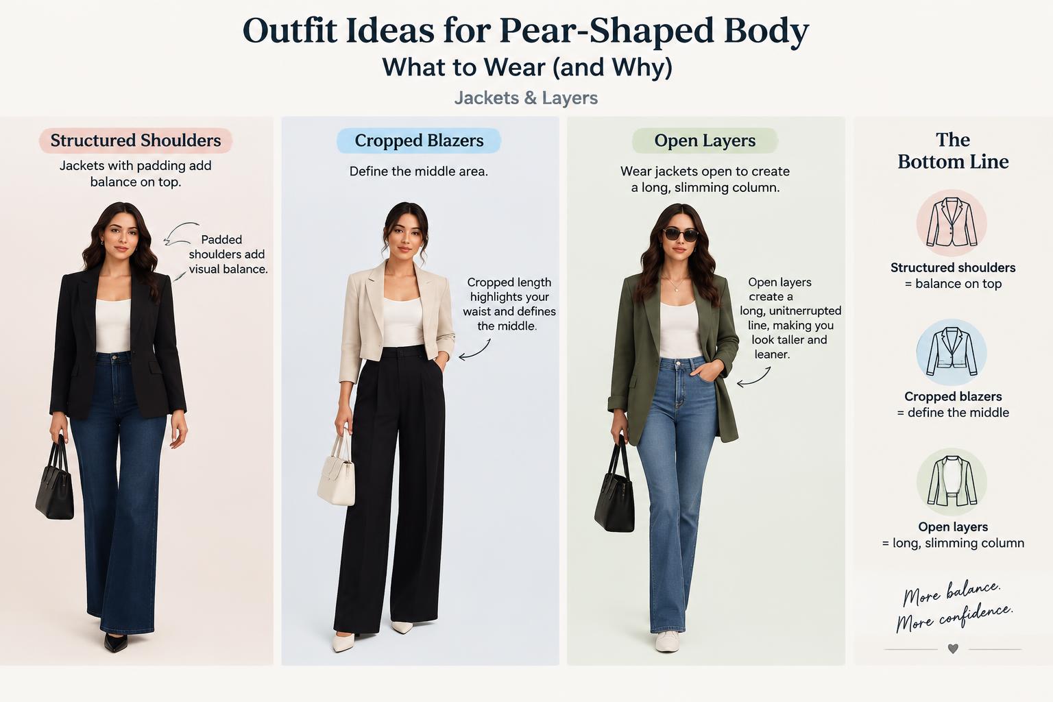 Outfit Ideas for Pear Shaped Body What to Wear and Why Jackets Layers
