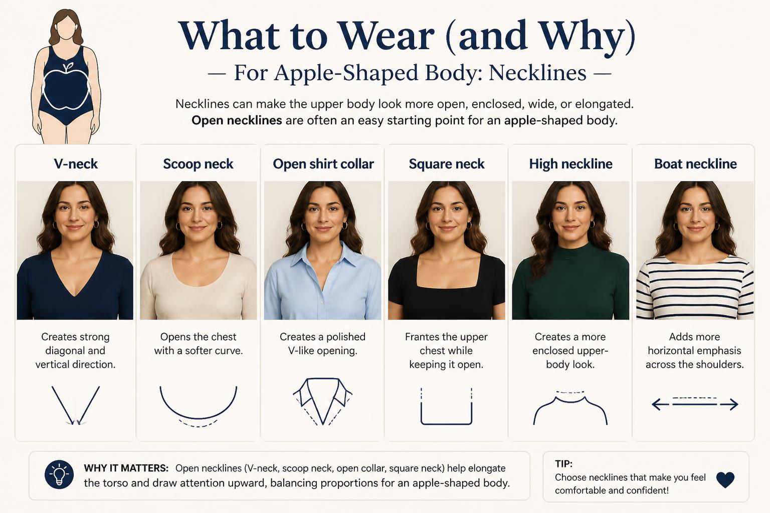 What to Wear and Why For Apple Shaped Body Necklines