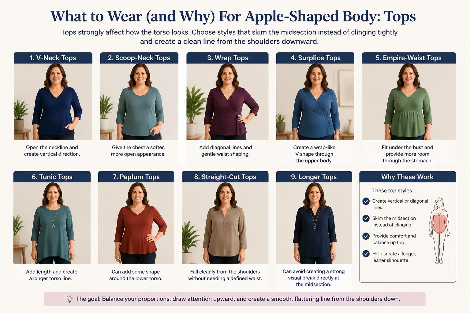 What to Wear and Why For Apple Shaped Body Tops