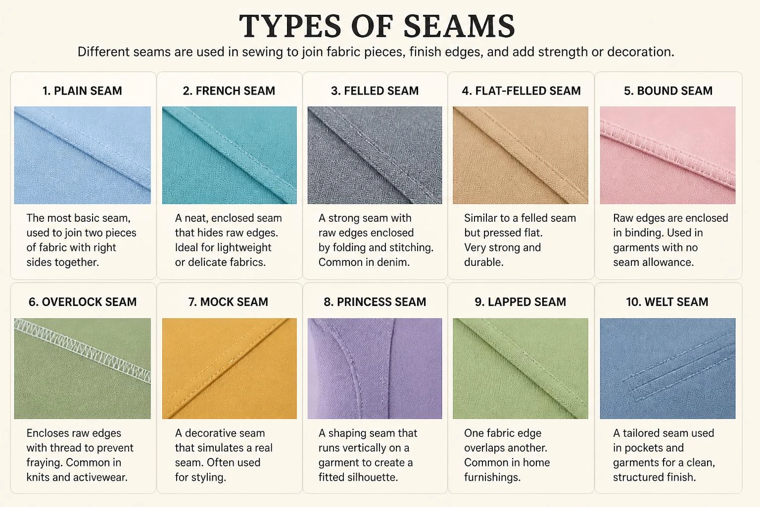 10 type of seam