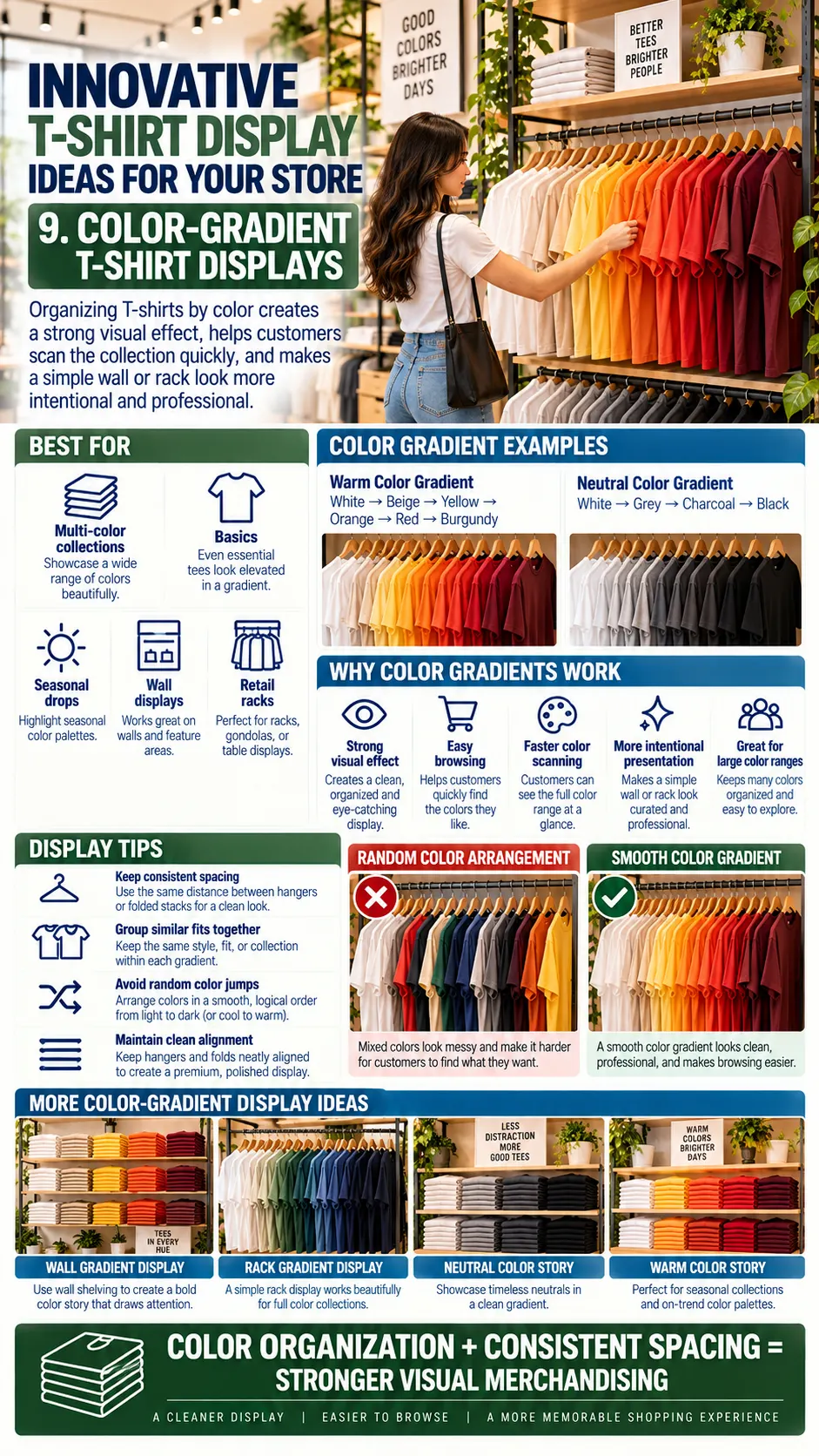 9. Color Gradient T Shirt Displays