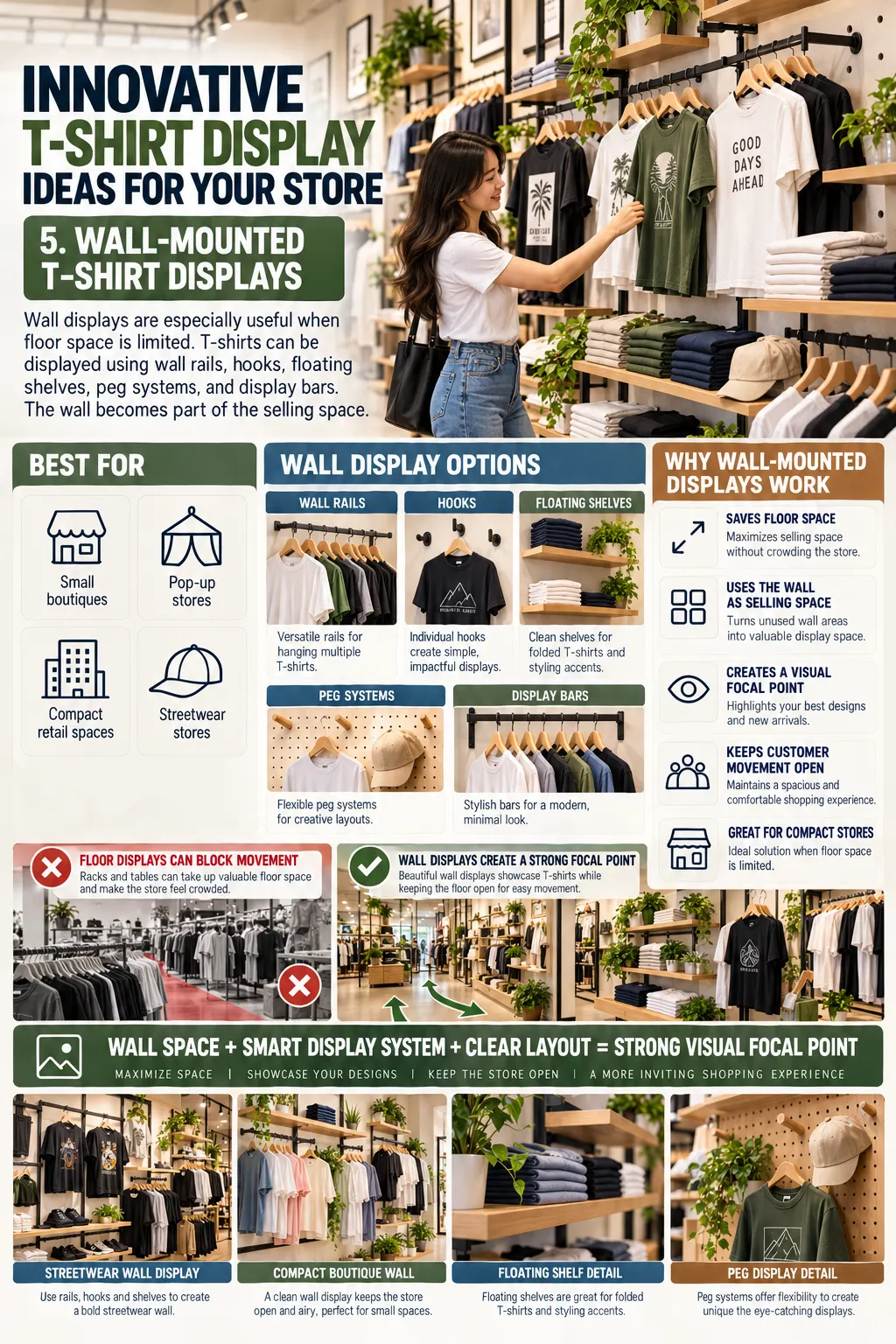 Innovative T Shirt Display Ideas for Your Store 5. Wall Mounted T Shirt Displays