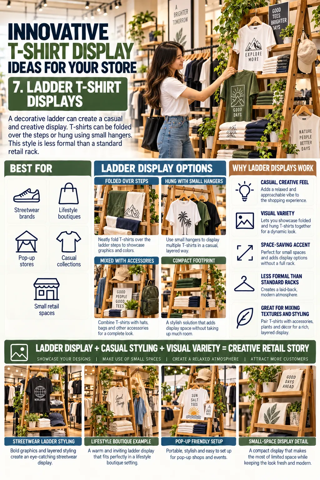 Innovative T Shirt Display Ideas for Your Store 7. Ladder T Shirt Displays