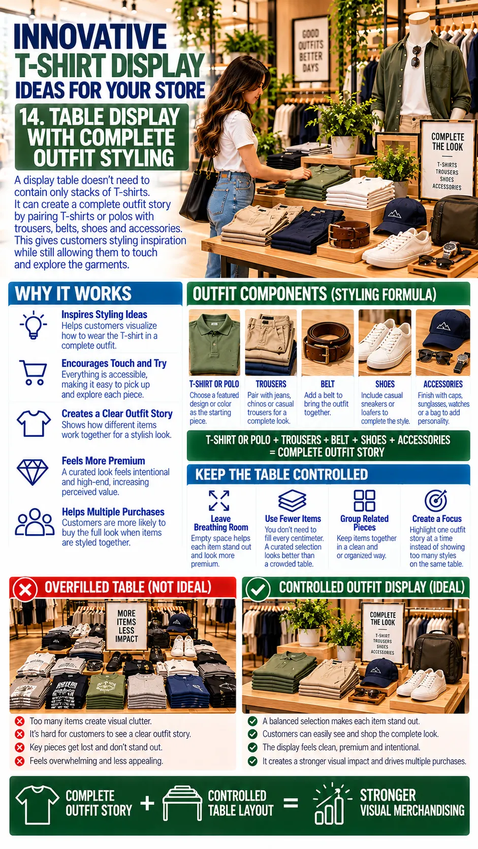 Innovative T Shirt Display Ideas for Your Store14. Table Display With Complete Outfit Styling
