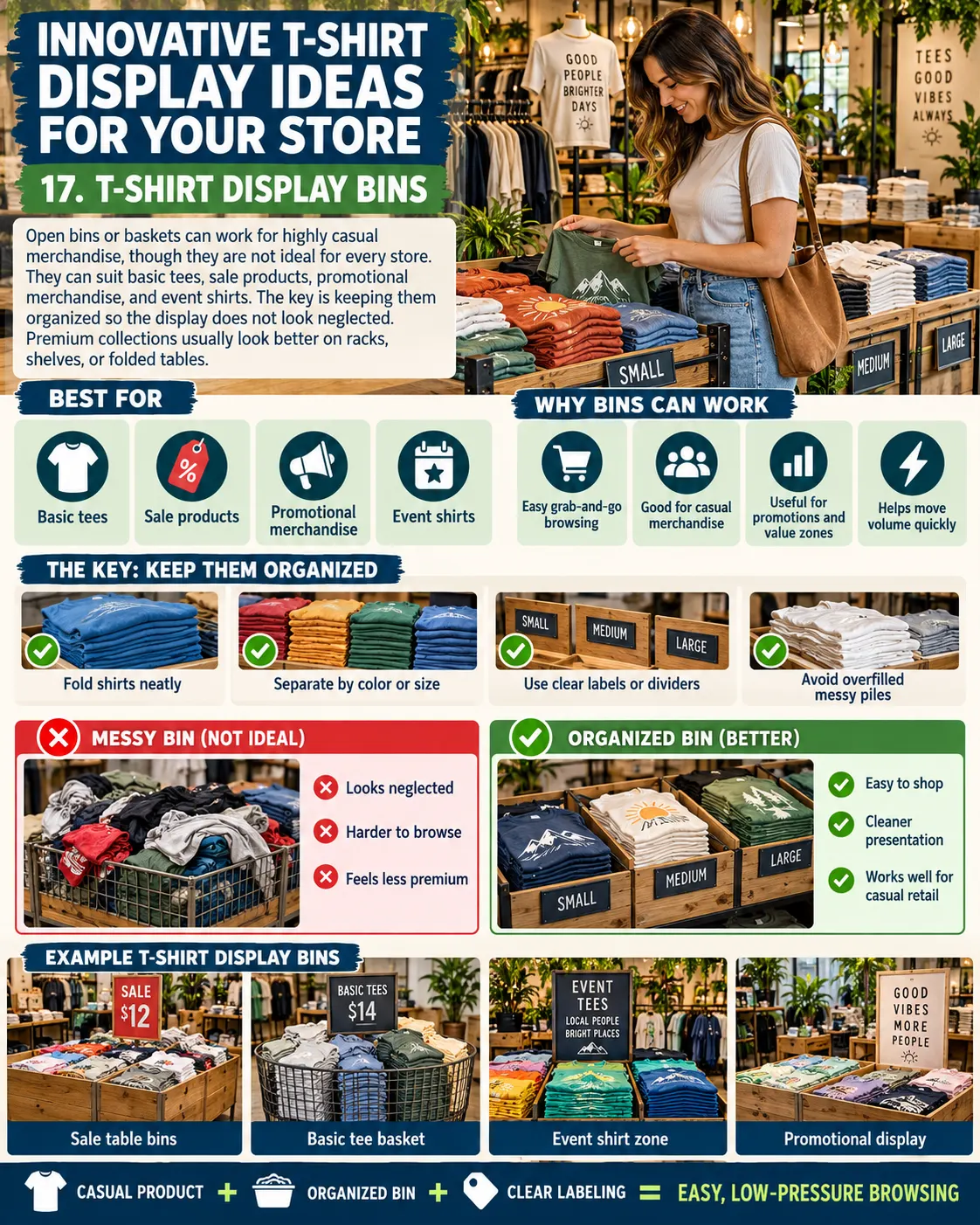 Innovative T Shirt Display Ideas for Your Store17. T Shirt Display Bins