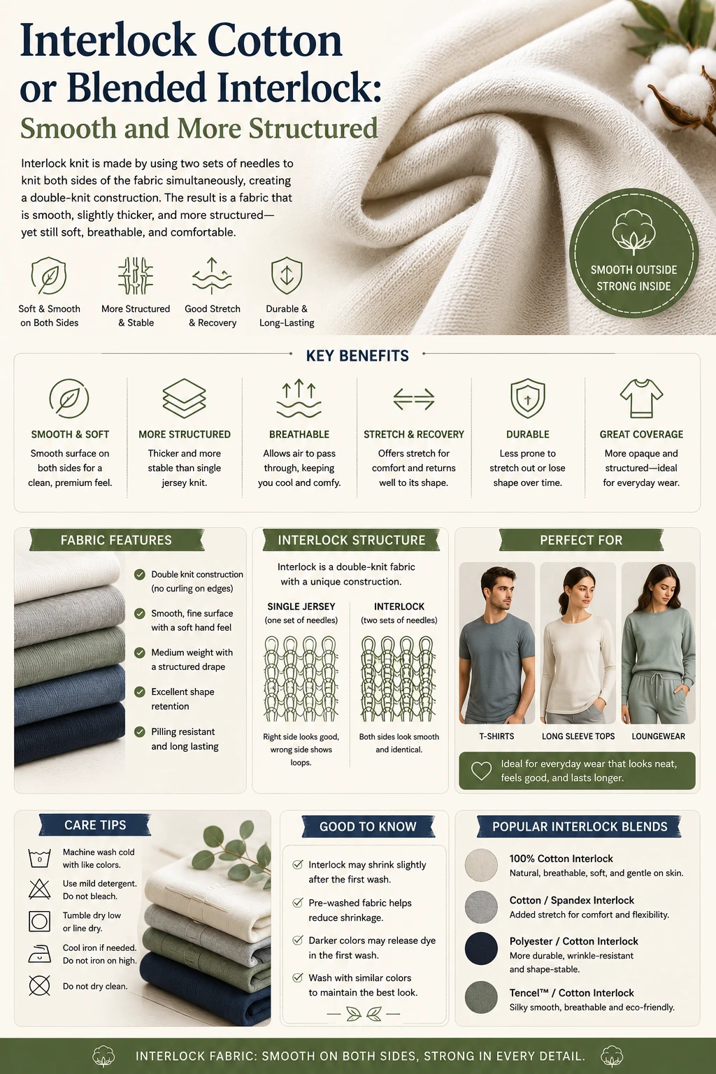 Interlock Cotton or Blended Interlock Smooth and More Structured