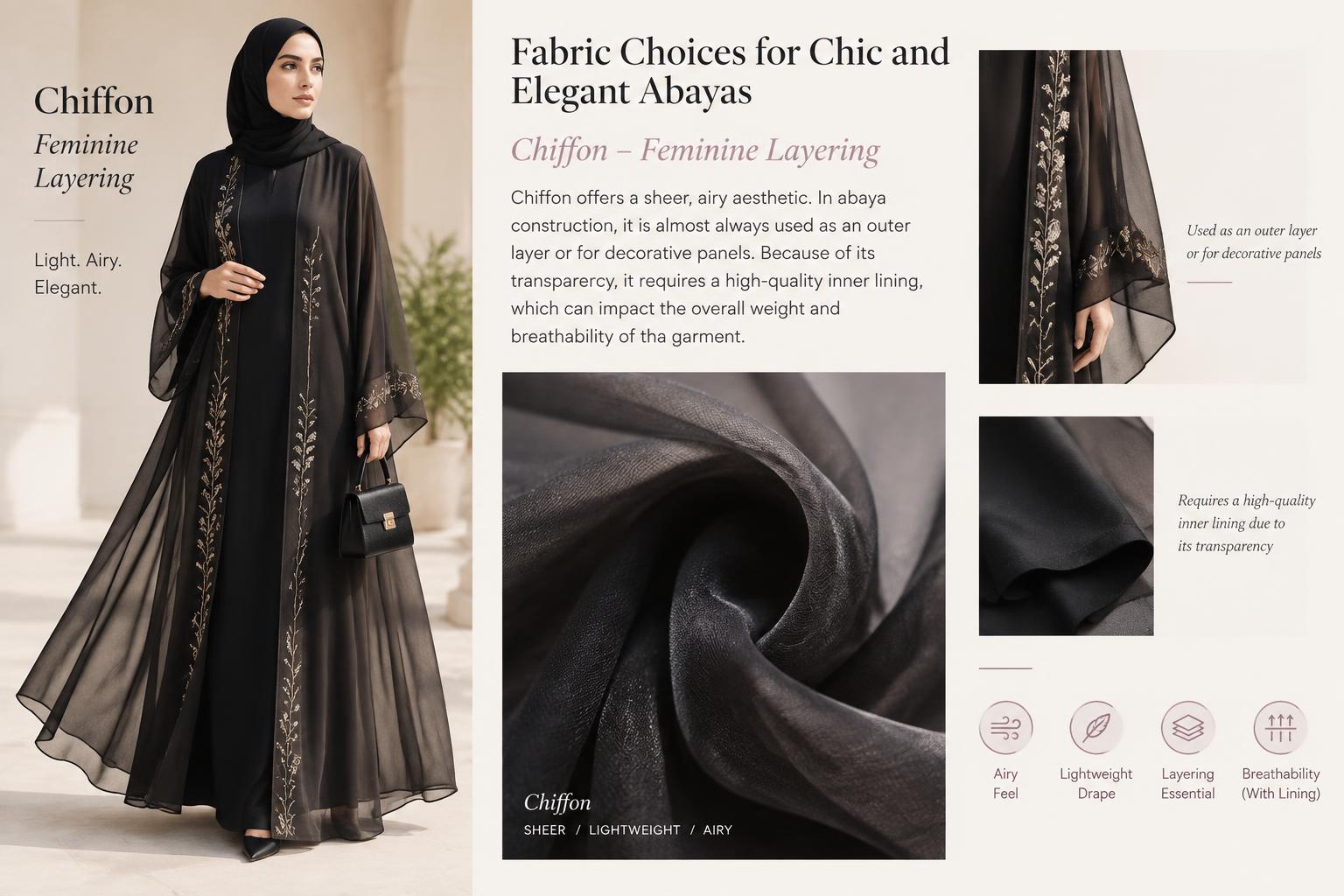 Fabric Choices for Chic and Elegant Abayas Chiffon Feminine Layering