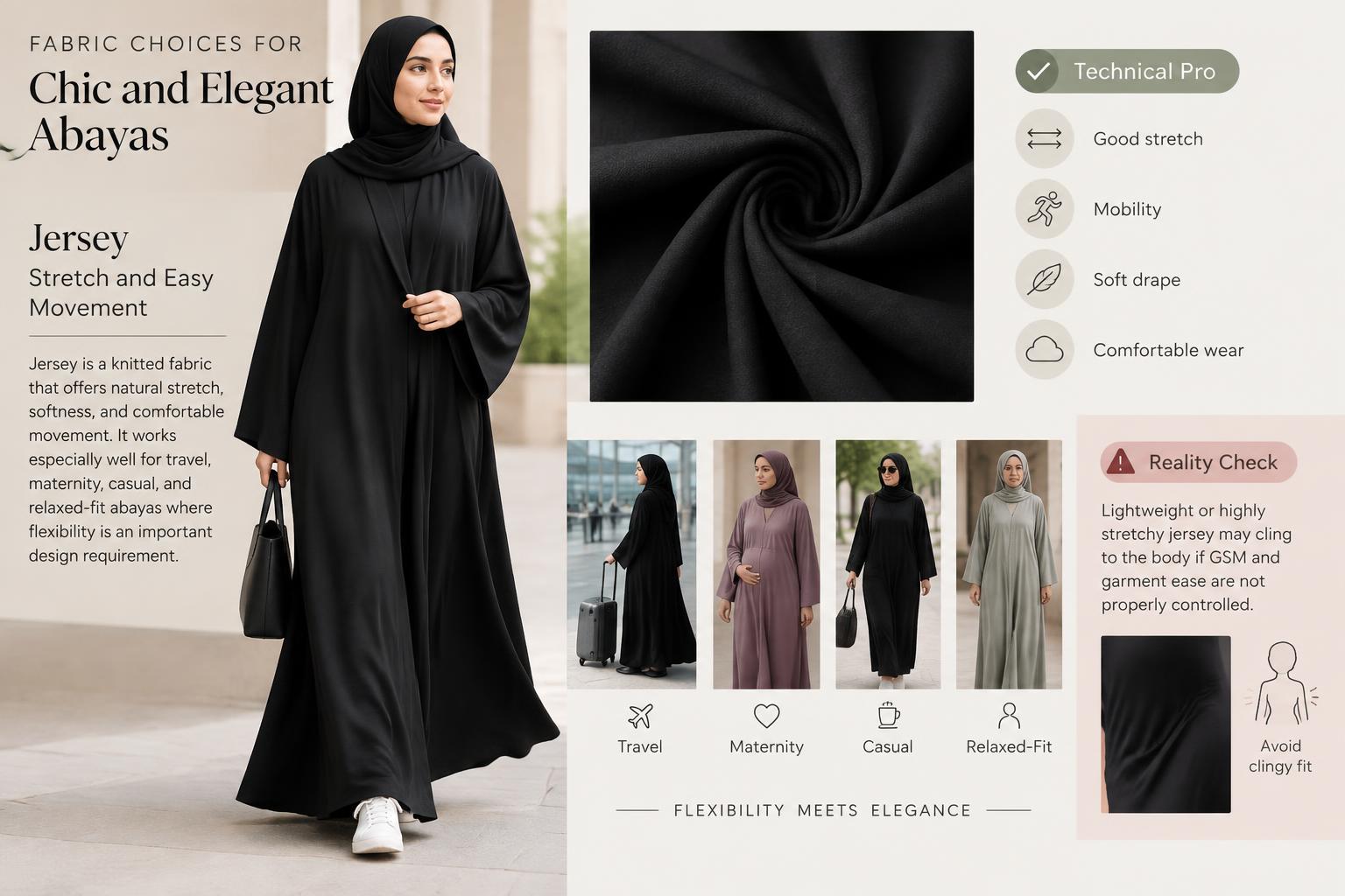 Fabric Choices for Chic and Elegant Abayas Jersey Stretch and Easy Movement