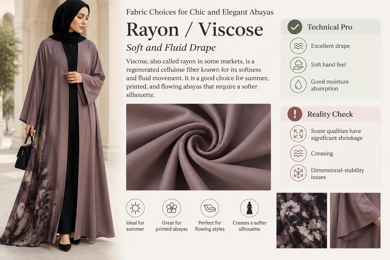 Fabric Choices for Chic and Elegant Abayas Rayon Viscose Soft and Fluid Drape