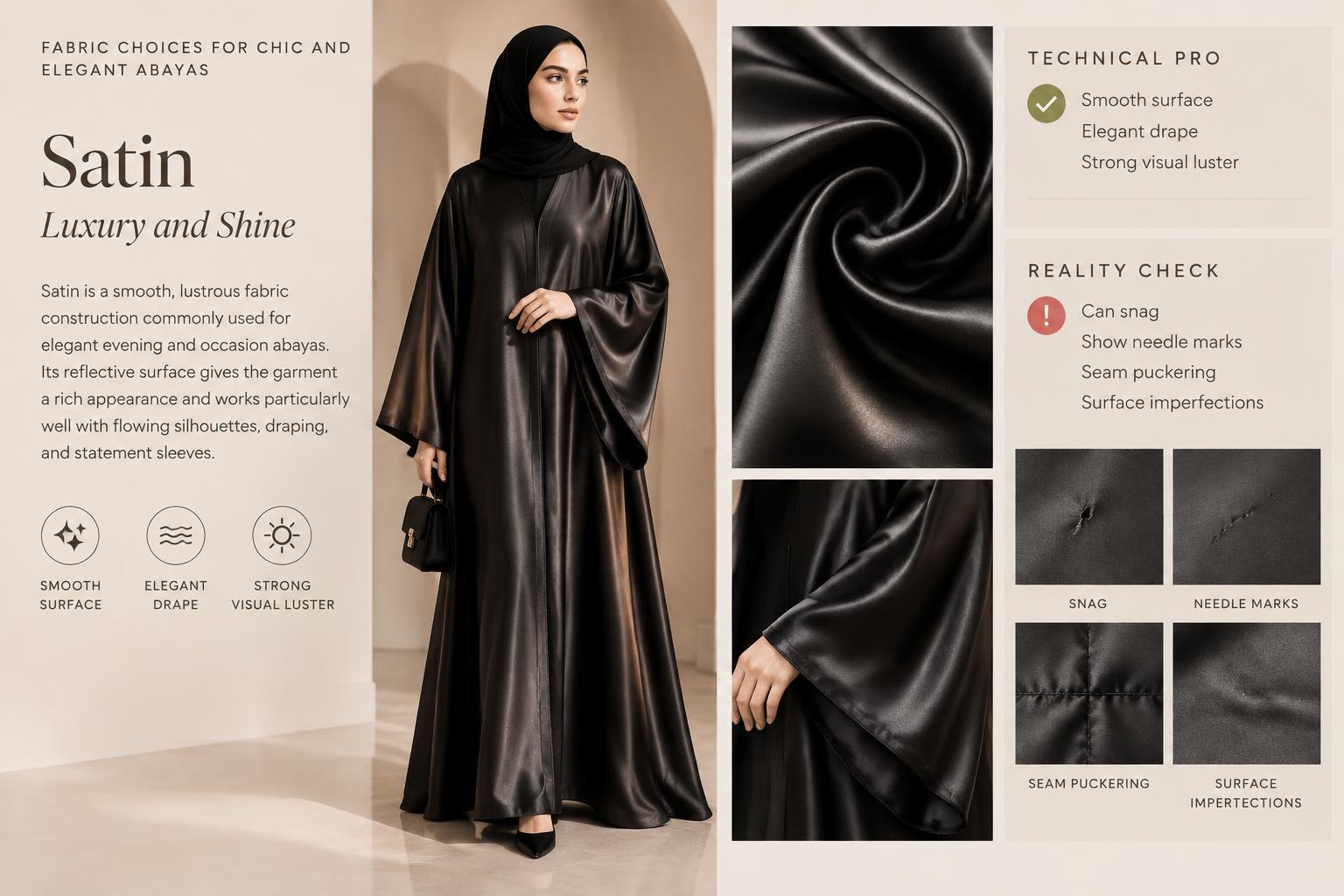 Fabric Choices for Chic and Elegant Abayas Satin Luxury and Shine