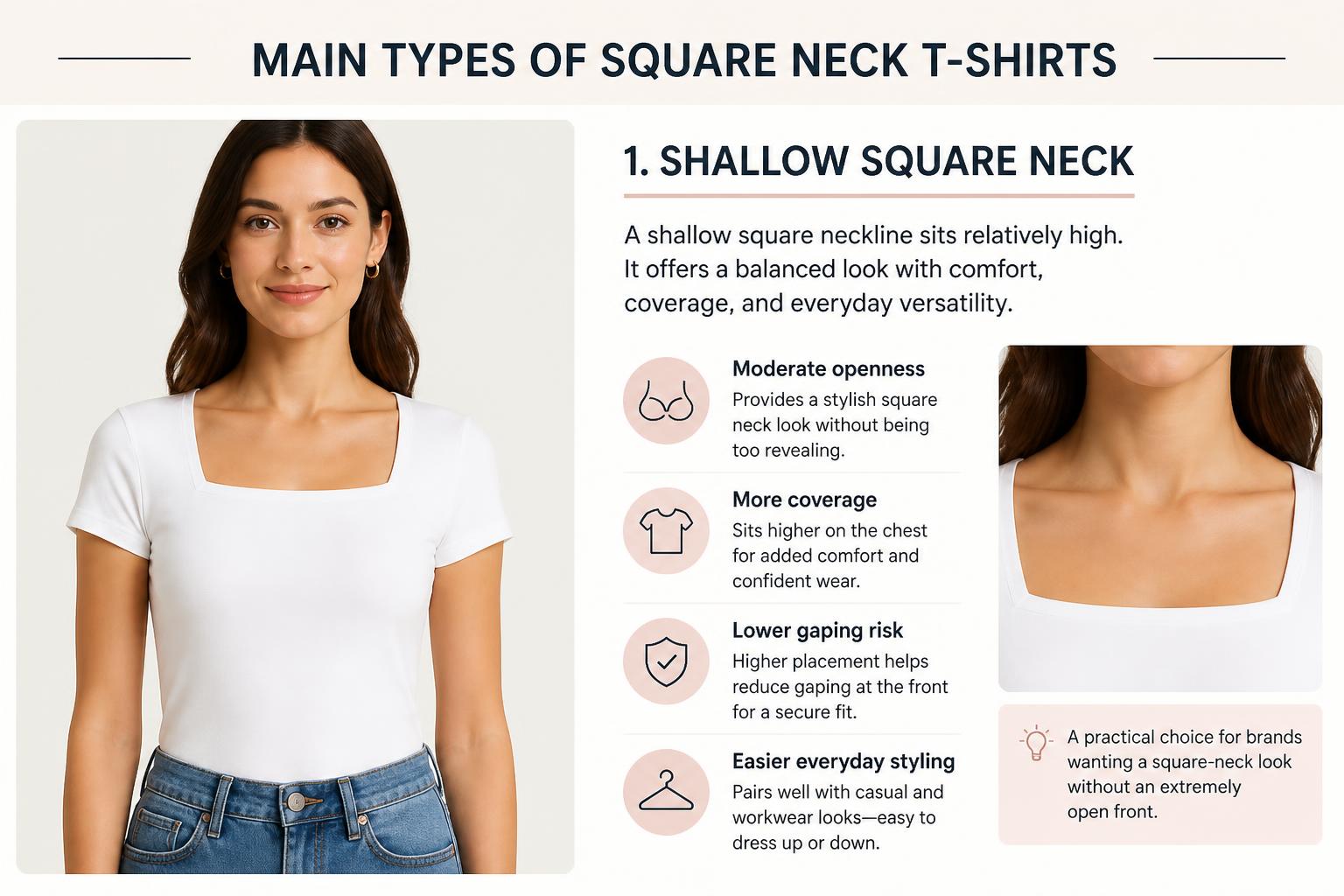 Main Types of Square Neck T Shirts Shallow Square Neck