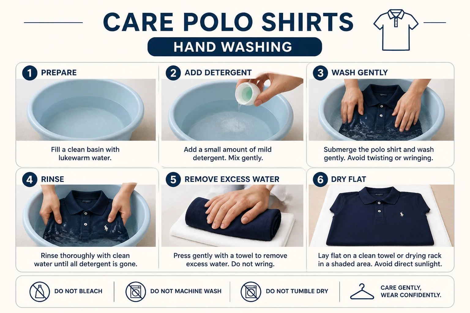 Care Polo Shirts Hand Washing