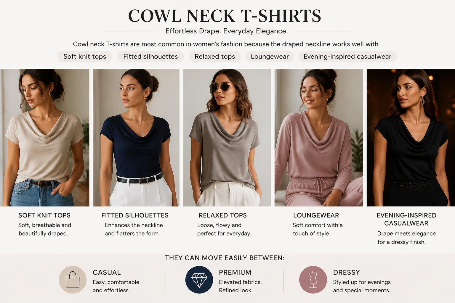 Cowl Neck T Shirts for Womens Fashion
