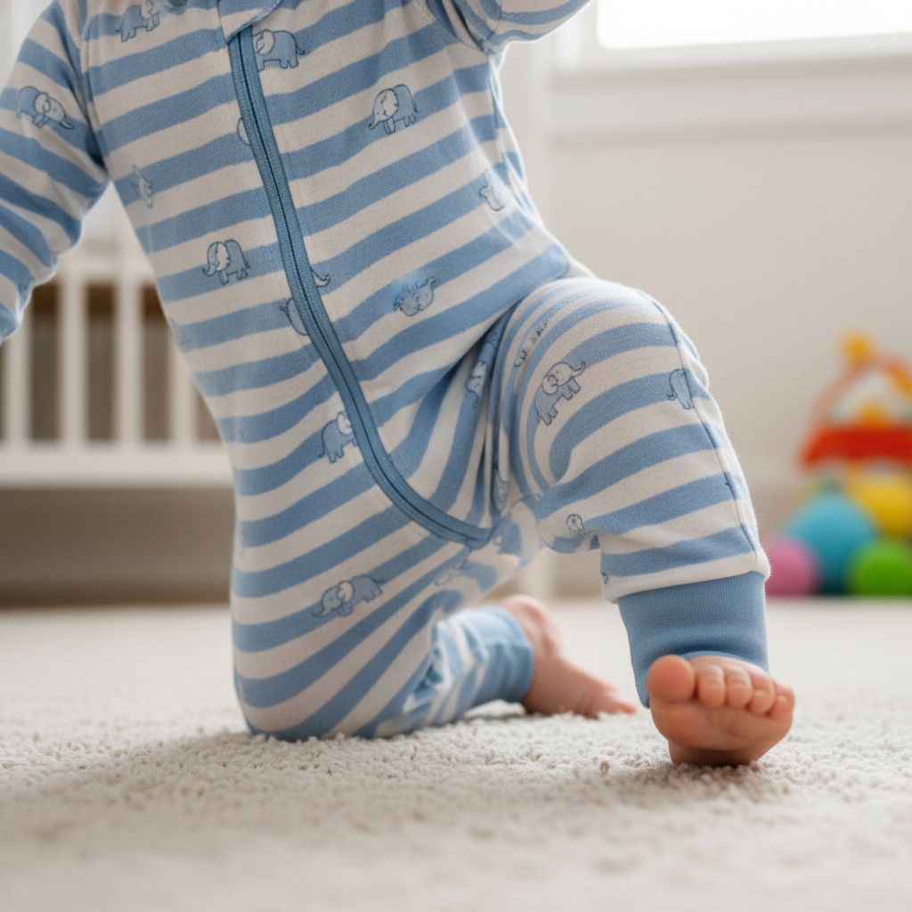 Footless sleepers wear by baby 2