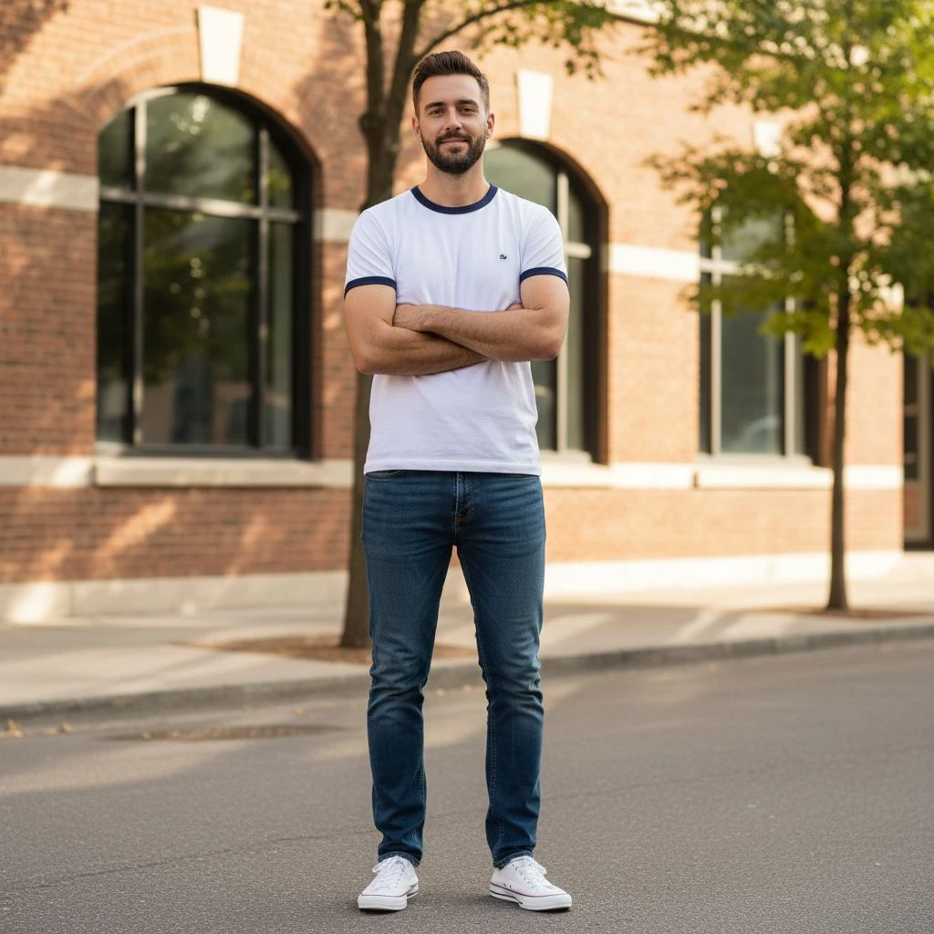 A ringer tee uses contrast rib trim for a retro, sporty aesthetic.