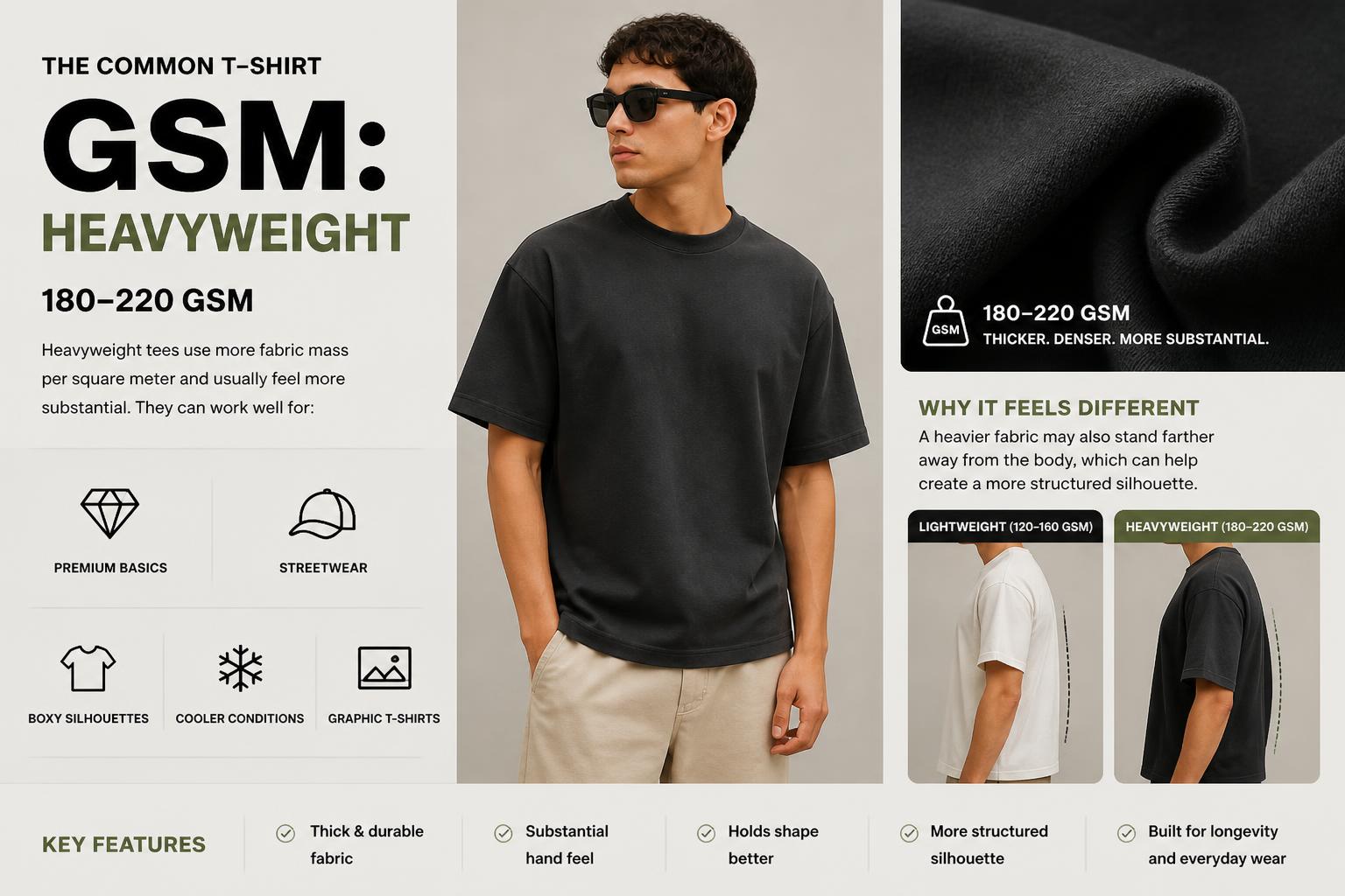 The Common T Shirt GSM Heavyweight T Shirts Around 180&ndash;220 GSM