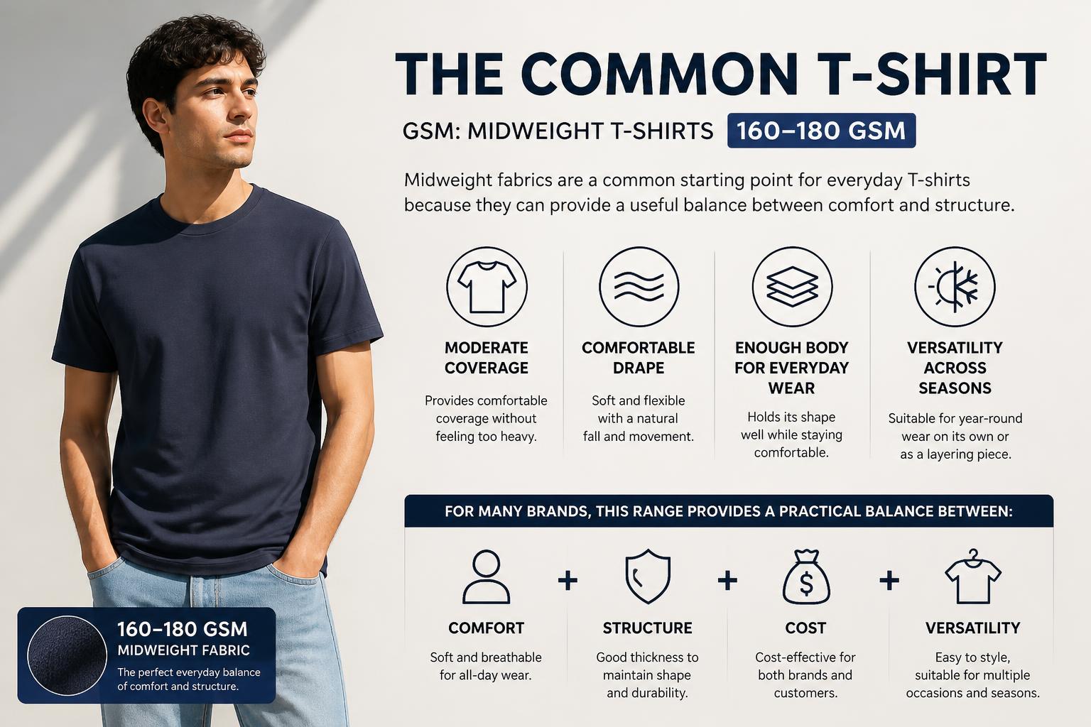 The Common T Shirt GSM Midweight T Shirts Around 160&ndash;180 GSM
