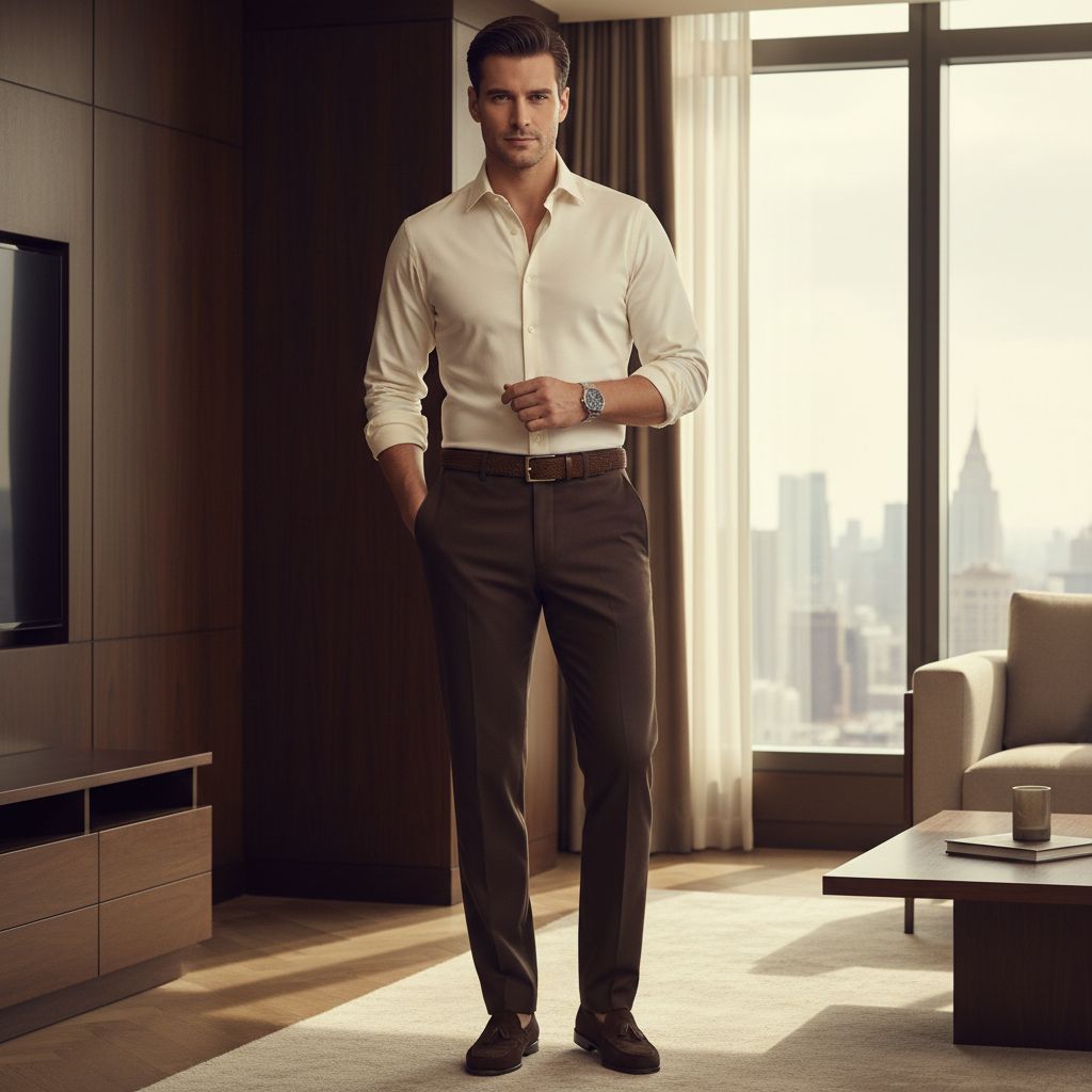 10 Colors That Make Men Look Rich Powerful Cream Shirt with Brown Pants