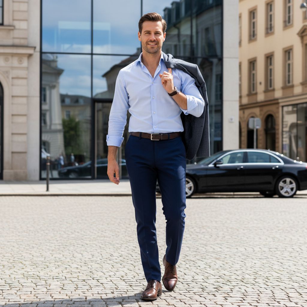 10 Colors That Make Men Look Rich Powerful Light Blue Shirt with Navy Pants