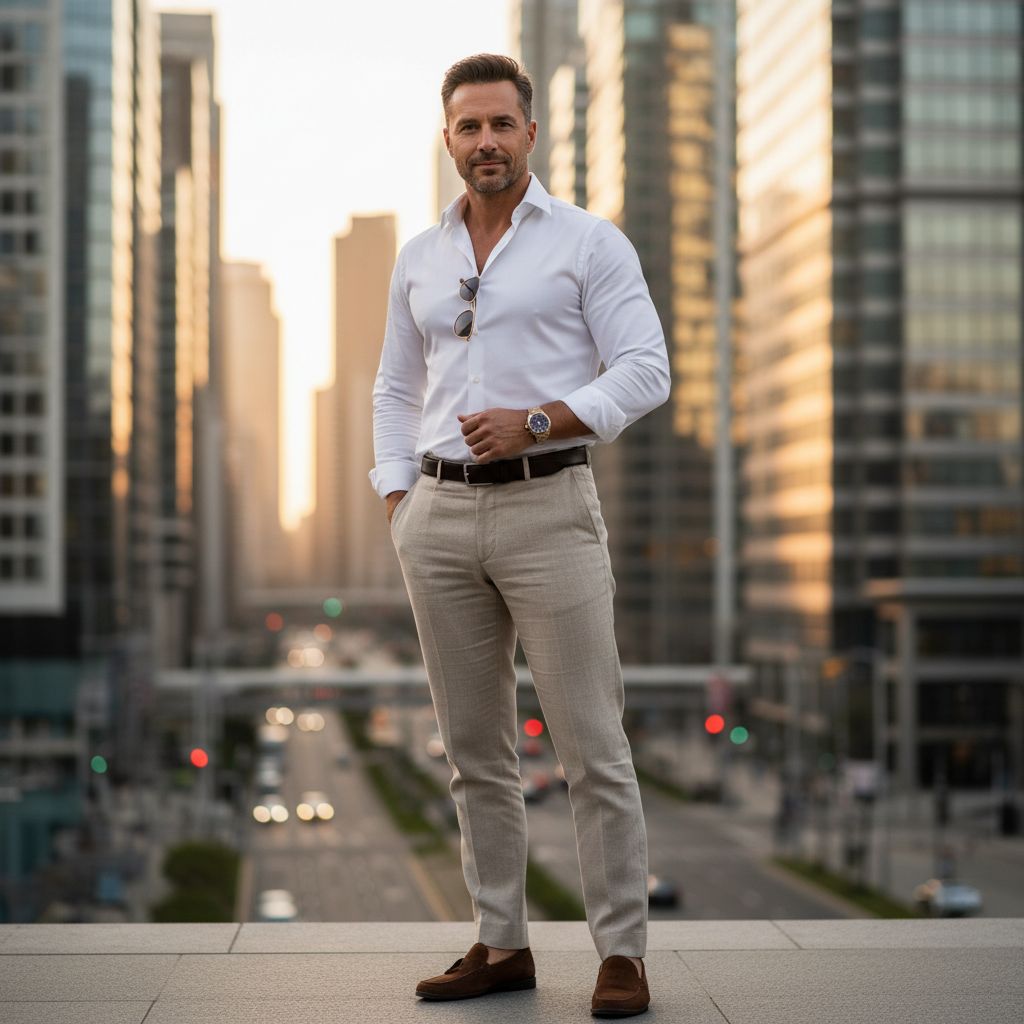 10 Colors That Make Men Look Rich Powerful White Shirt with Beige Pants