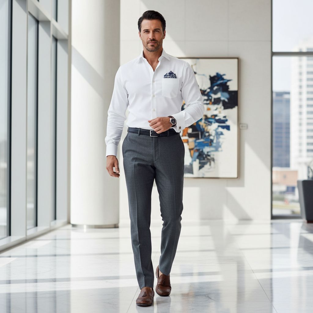 10 Colors That Make Men Look Rich Powerful White Shirt with Gray Pants