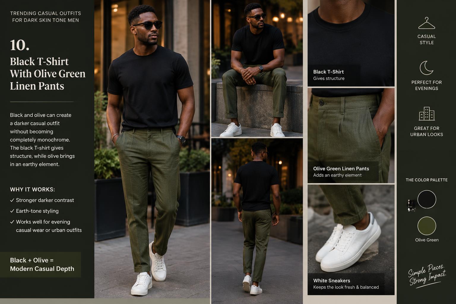 10. Black T Shirt With Olive Green Linen Pants