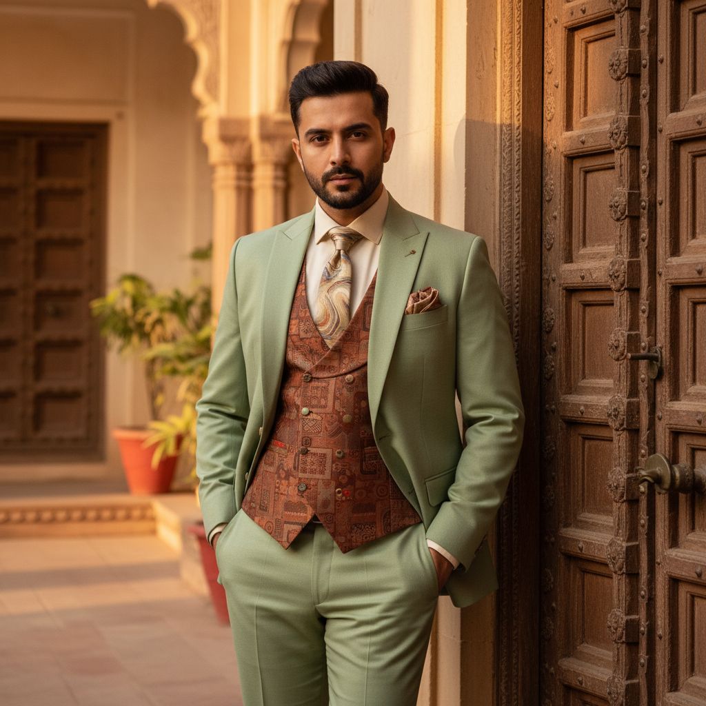 5 Popular Suit Color Combos for Men Pastel Green Mehndi