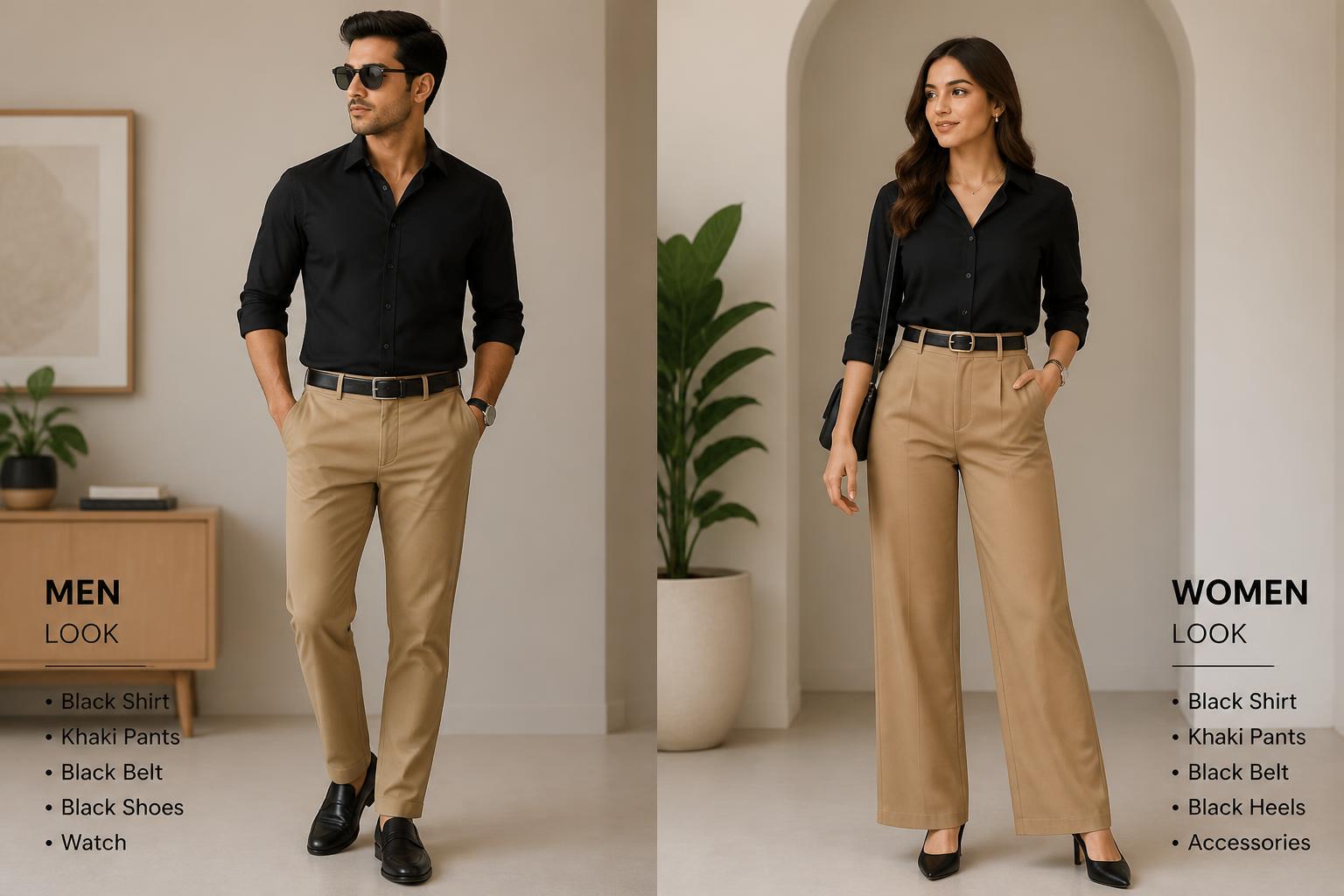Black Shirt with Khaki Pants fashion for men and women