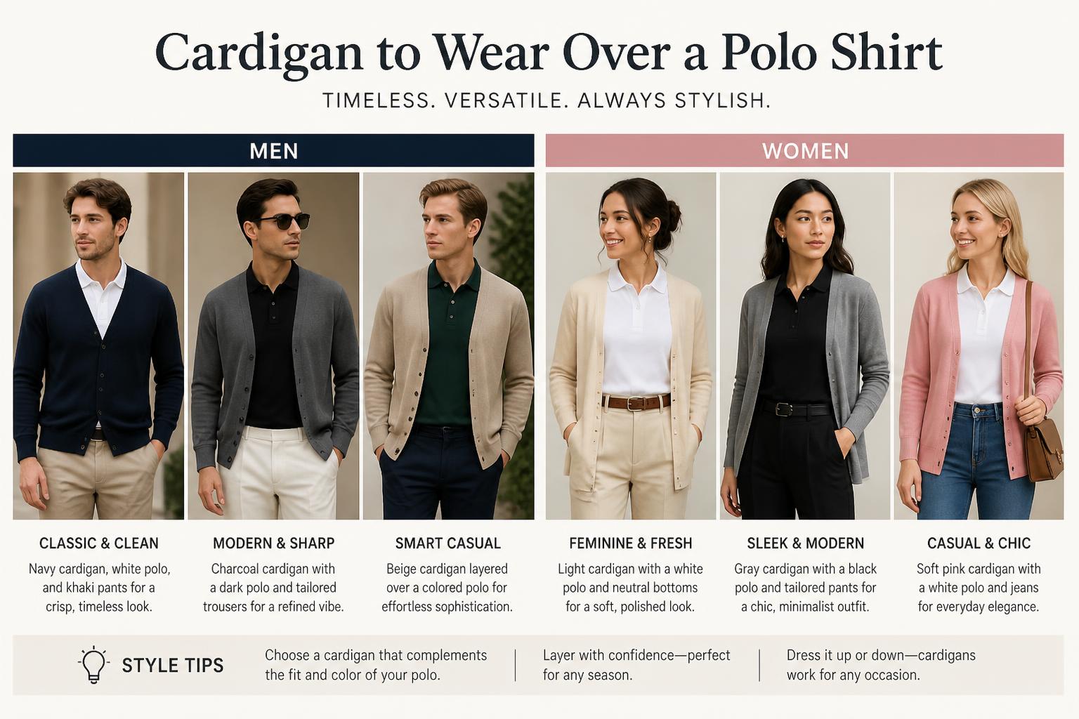 Cardigan to Wear Over a Polo Shirt Men and Women Fashion