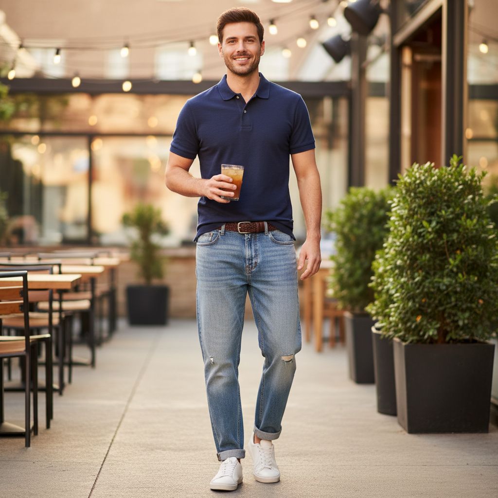 Casual Polo Outfits for Weekends and Social Plans Navy Polo With Light Wash Jeans