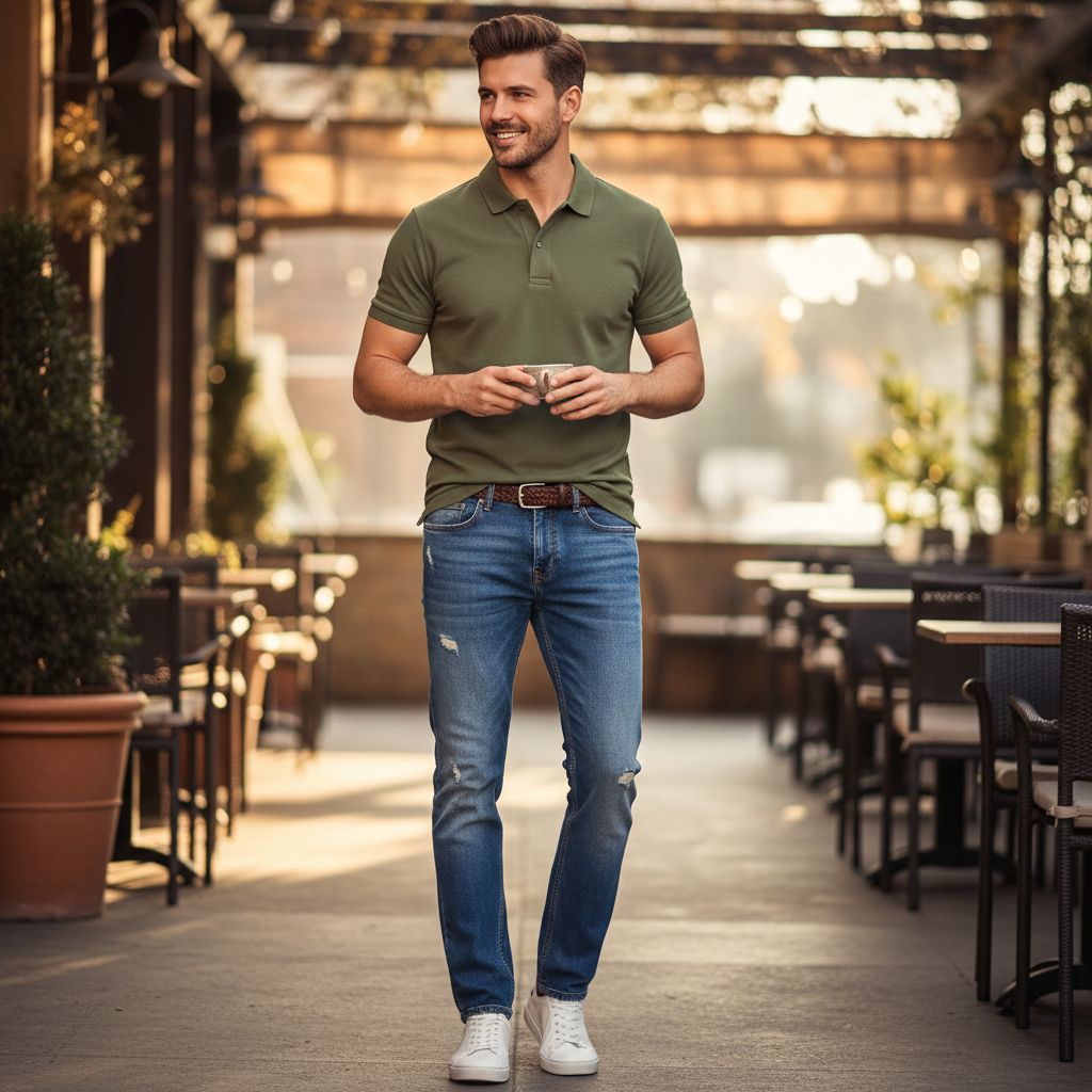 Casual Polo Outfits for Weekends and Social Plans Olive Polo With Mid Wash Jeans