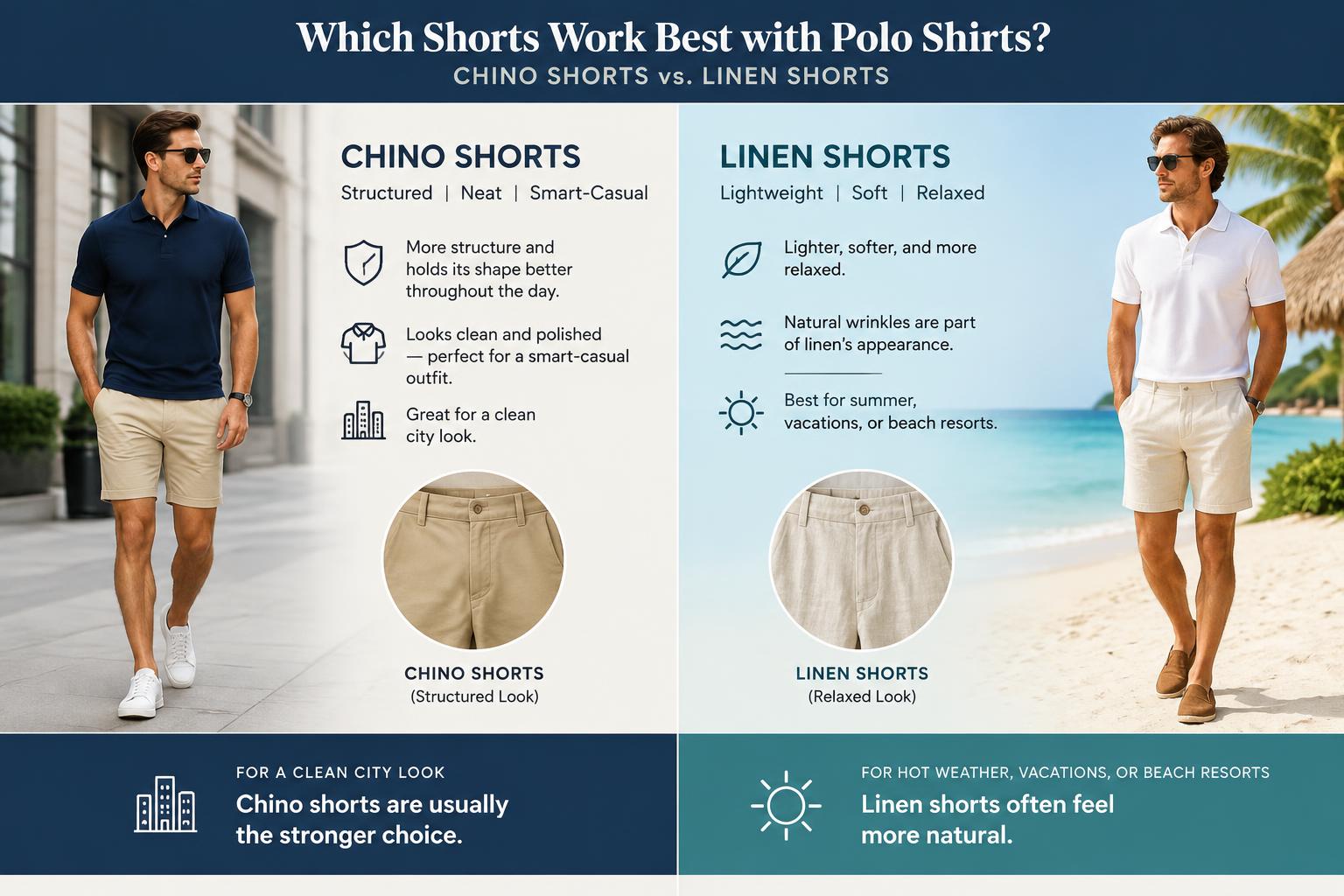 Chino Shorts vs. Linen Shorts Which Shorts Work Best with Polo Shirts