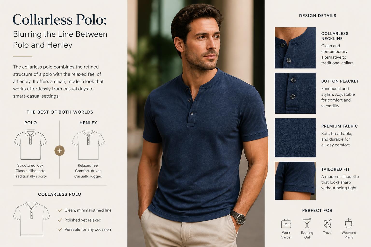 Collarless Polo Blurring the Line Between Polo and Henley