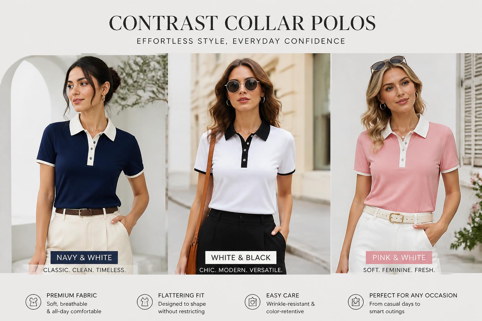 Contrast Collar Polos Women