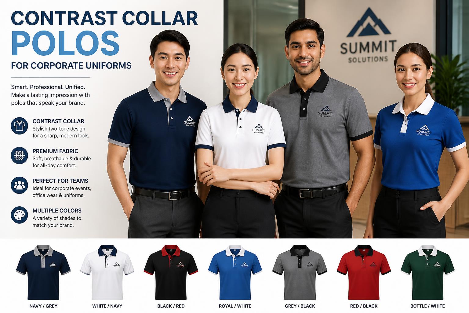 Contrast Collar Polos for Corporate Uniforms 2