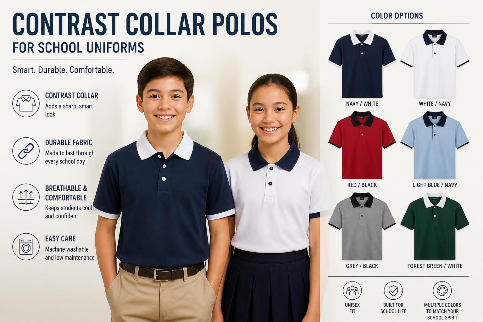 Contrast Collar Polos for School Uniforms