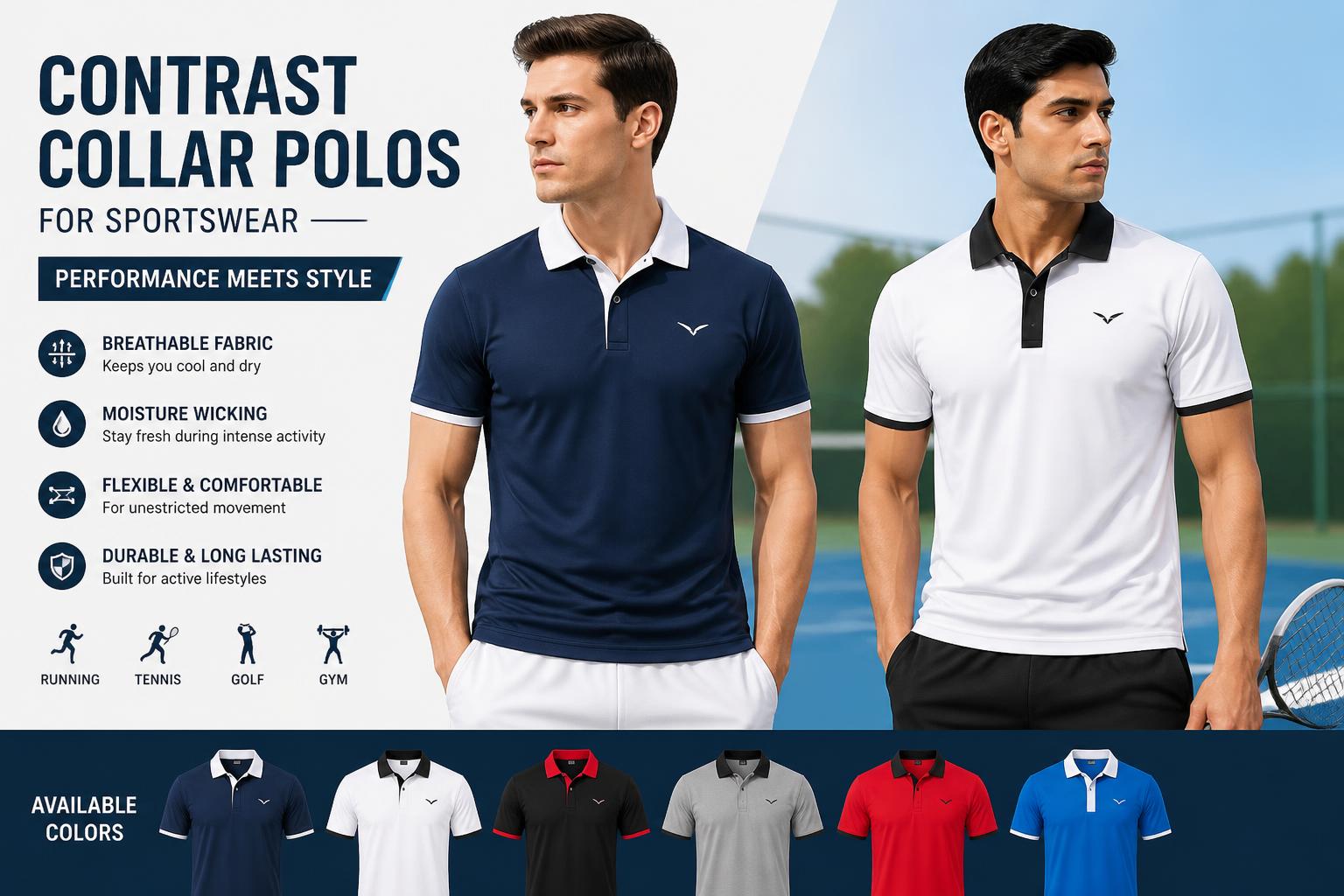 Contrast Collar Polos for Sportswear 1