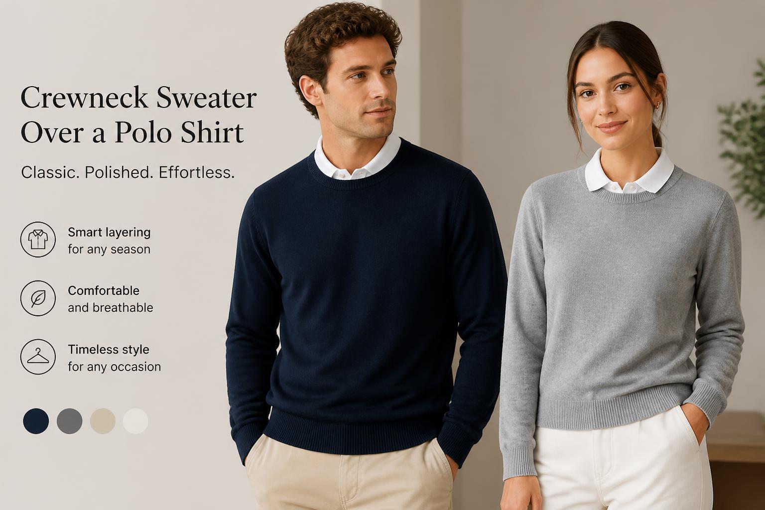 Crewneck Sweater to Wear Over a Polo Shirt Men and Women Fashion 2