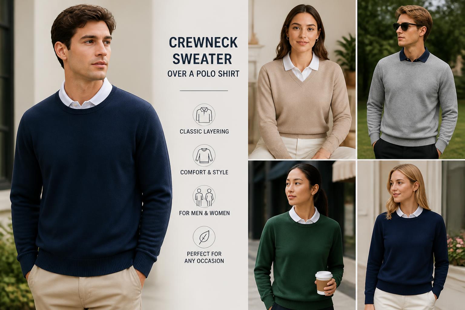Crewneck Sweater to Wear Over a Polo Shirt Men and Women Fashion