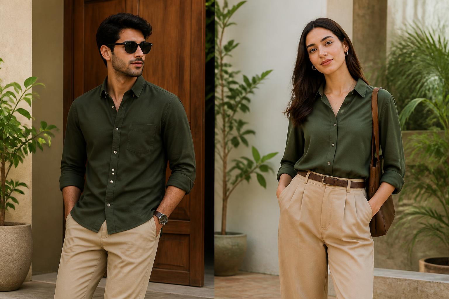 Dark Green or Olive Shirt with Khaki Pants Earthy and Relaxed fashion for men and women